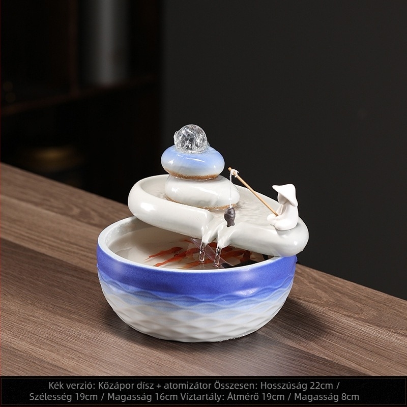 Porcelán asztali szökőkút Sansheng kővel, mázas felülettel – modern kínai stílusú otthoni és irodai dekoráció