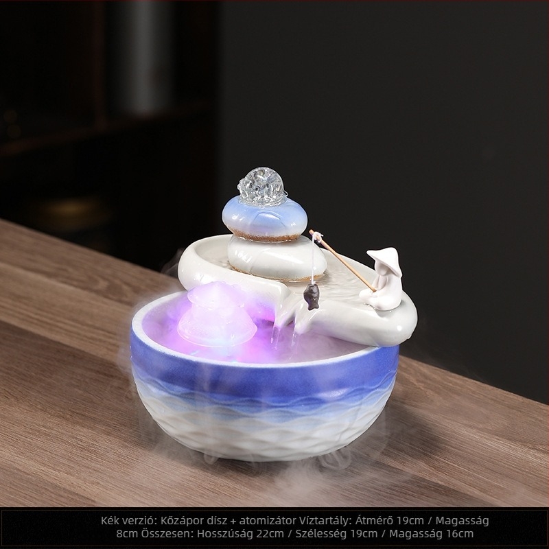 Porcelán asztali szökőkút Sansheng kővel, mázas felülettel – modern kínai stílusú otthoni és irodai dekoráció