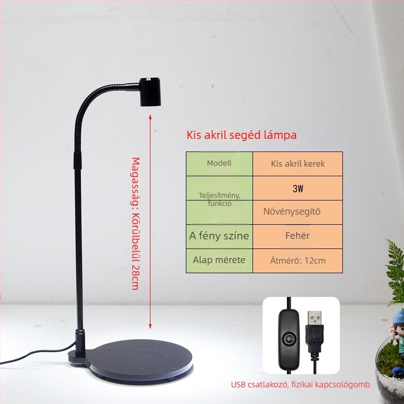 LED növénynevelő lámpa szukkulensek és cserepes növények számára – teljes spektrum, 3W, 0,5 kg