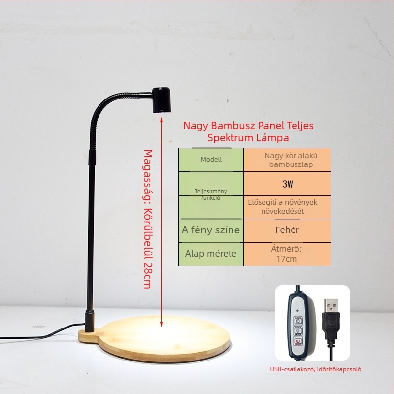 LED növénynevelő lámpa szukkulensek és cserepes növények számára – teljes spektrum, 3W, 0,5 kg
