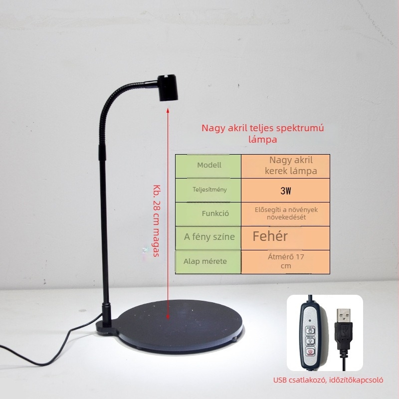 LED növénynevelő lámpa szukkulensek és cserepes növények számára – teljes spektrum, 3W, 0,5 kg