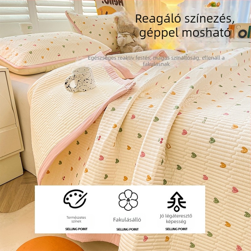 Kétszínű géz ágyneműhuzat, csúszásmentes tatami matracvédő, 3 részes készlet, rajzfilm mintázat, reaktív festés, szintetikus rost