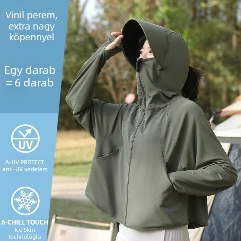 Női UV-védelmi kendő, lazán szabott, hosszú ujjú, cipzáros, poliészter, UPF 30+