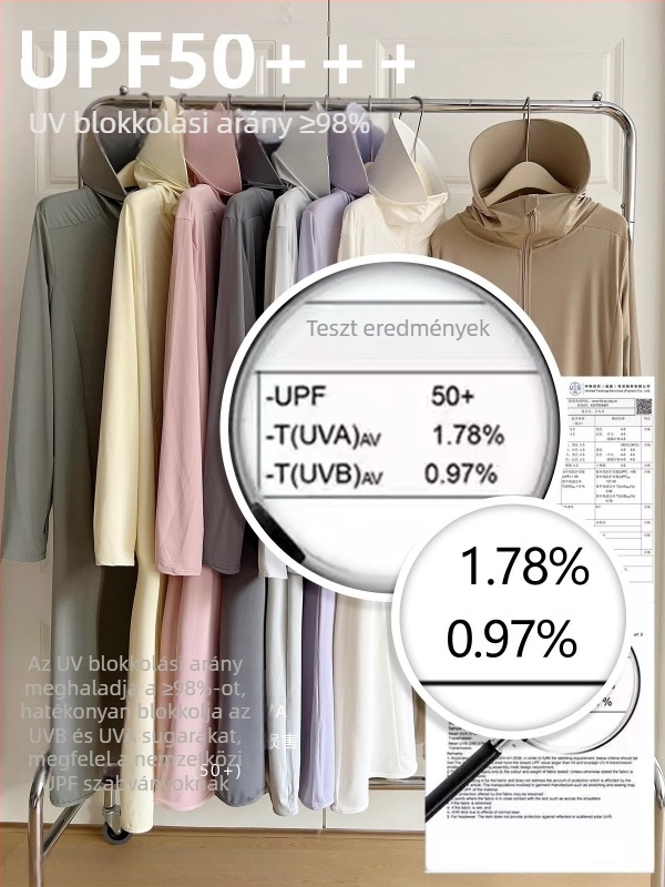 Női UV-védő kabát nyárra, hosszú a térd fölé érő, Ice Silk anyagú, légáteresztő, UPF50+
