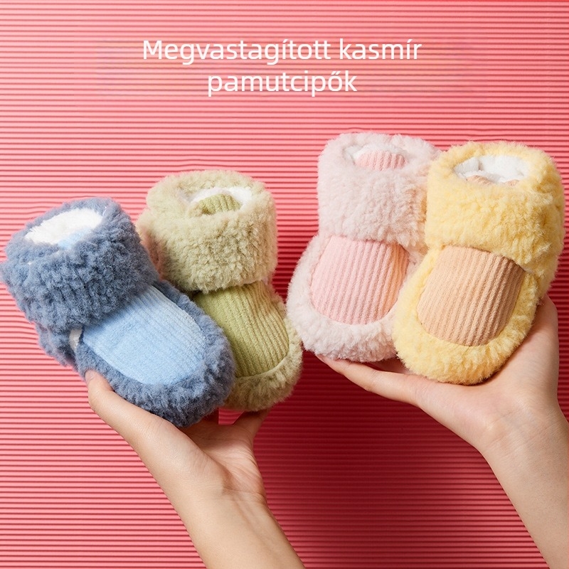 Baba belső használatú téli–ősz cipő, magas szárú Velcro-zár, meleg, csúszásmentes, puha talpú, 6–12 hónapos