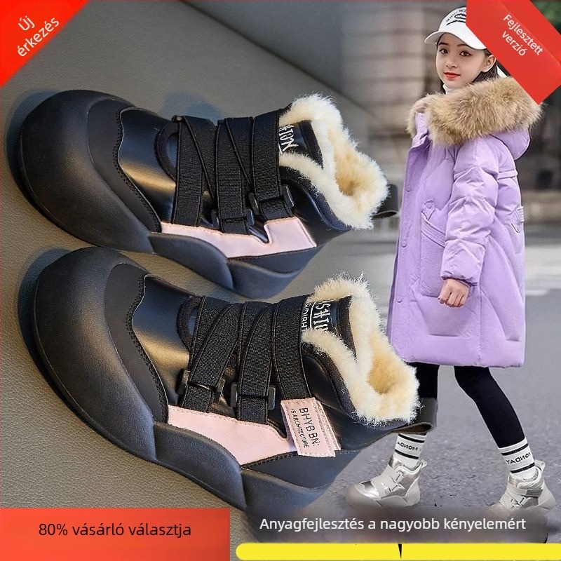 Gyerekek uniszex téli hócipő, vízálló, vastag bársony bélés, csúszásmentes gumitalp, meleg és puha