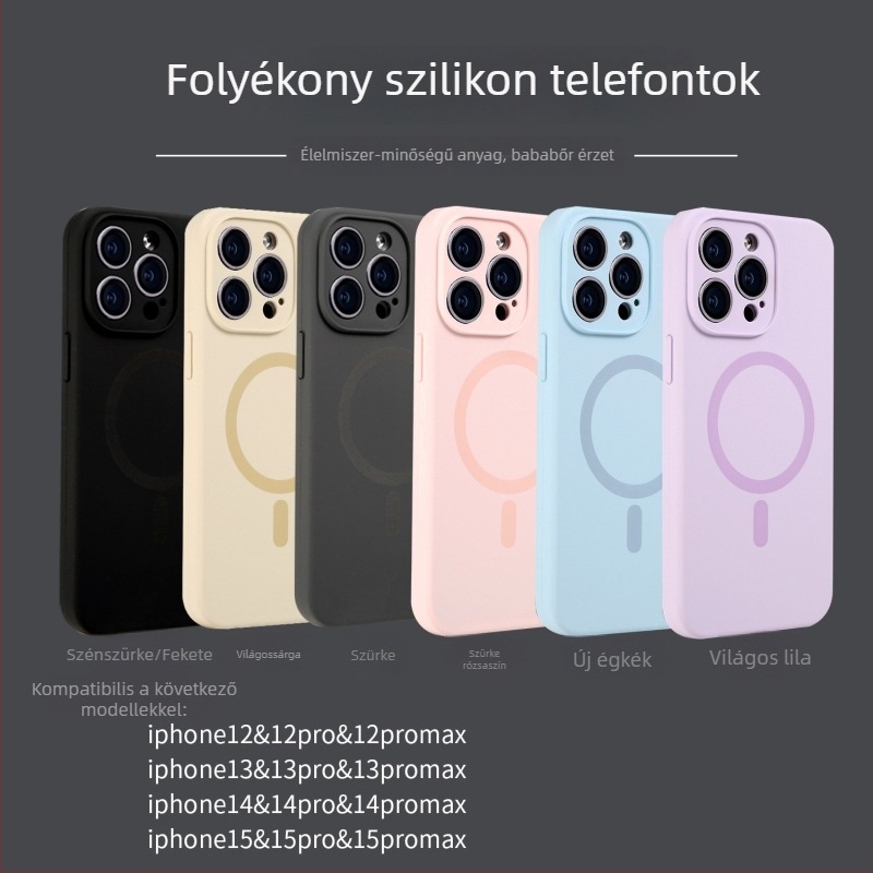 iPhone 16PNAX folyékony szilikonból készült teljes lefedettségű mágneses tok a kameraobjektív védelmére