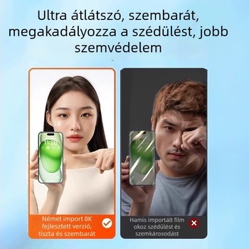 Tempered üveg kijelzővédő AR szemvédővel, előre fólia, HD minőség, kompatibilis iPhone 15 Pro Max, 16 Pro és 14 Plus modellekkel