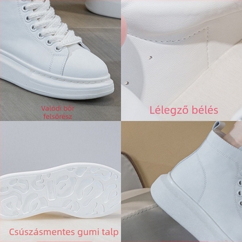 Női magas szárú bőr sportcipő vastag talppal, felsőrész bőr, középmagasságú, fűzős záródás, mindennapi viselet