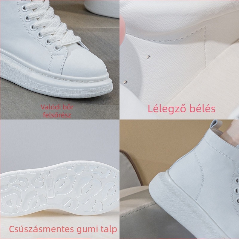 Női magas szárú bőr sportcipő vastag talppal, felsőrész bőr, középmagasságú, fűzős záródás, mindennapi viselet