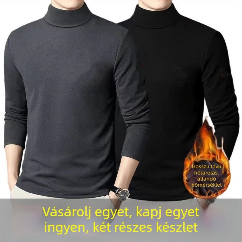 Férfiaknak készült melegítő alapréteg felső, fleece-béléssel, hosszú ujjú, kerek nyakú, laza szabás, poliészter-keverék