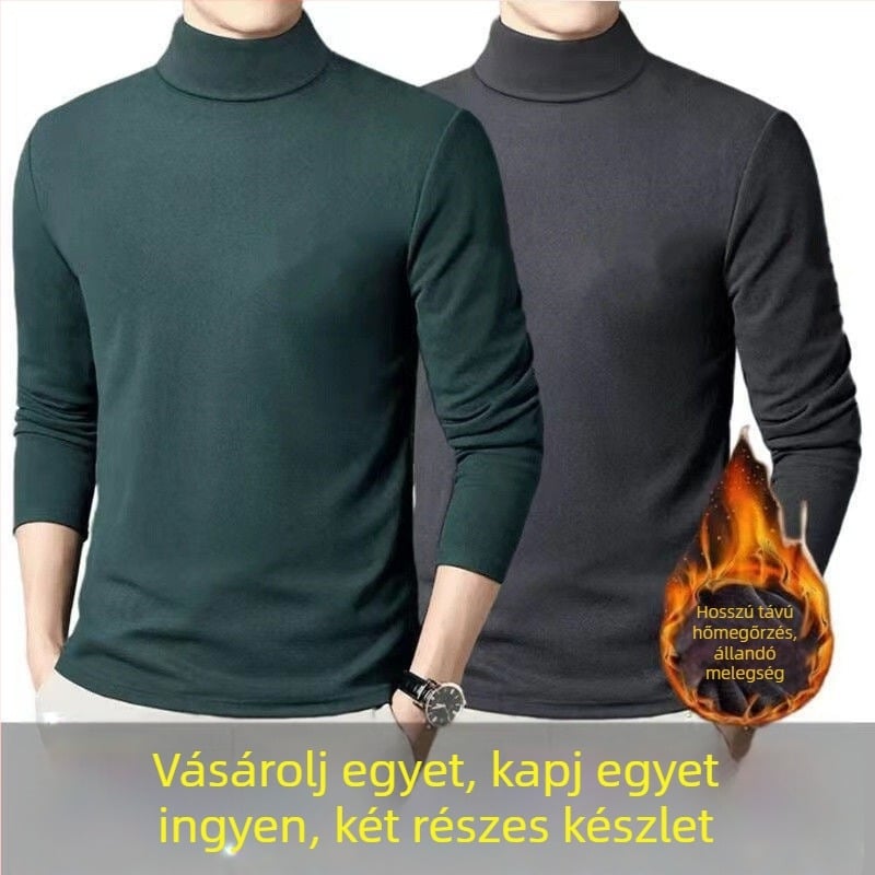 Férfiaknak készült melegítő alapréteg felső, fleece-béléssel, hosszú ujjú, kerek nyakú, laza szabás, poliészter-keverék