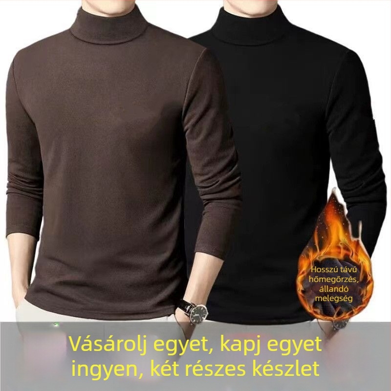 Férfiaknak készült melegítő alapréteg felső, fleece-béléssel, hosszú ujjú, kerek nyakú, laza szabás, poliészter-keverék