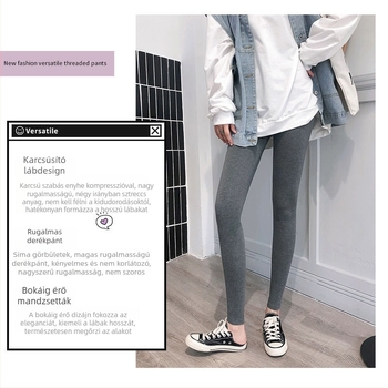Női leggings tavasz- és őszre, rugalmas, szorosan illeszkedő, külső viseletre alkalmas, 9/10 hossz, meleg, egyszínű, poliészter, nagy méret