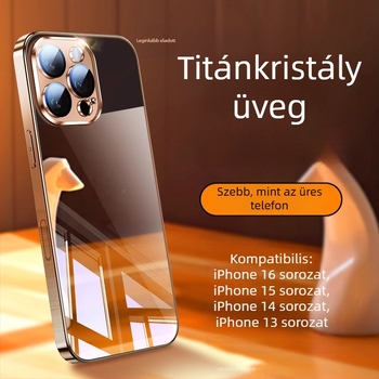 Telefon tok tükrös üveggel – elektroplatinált felület, smink-tükör, objektív fólia, hőelvezetés, ütésálló, nyommentes
