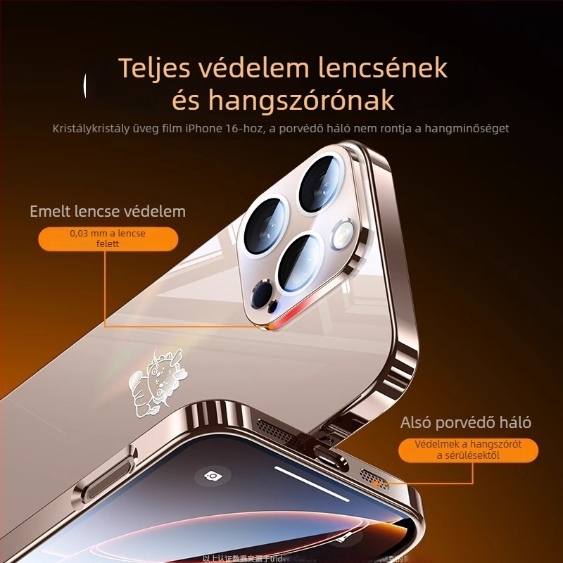 Telefon tok tükrös üveggel – elektroplatinált felület, smink-tükör, objektív fólia, hőelvezetés, ütésálló, nyommentes