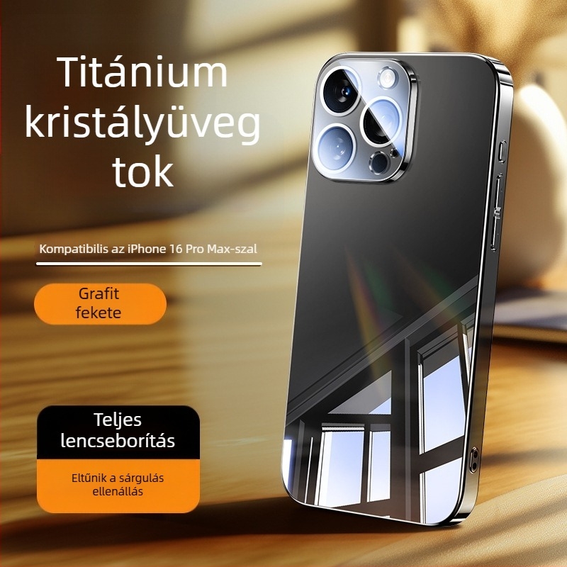 Telefon tok tükrös üveggel – elektroplatinált felület, smink-tükör, objektív fólia, hőelvezetés, ütésálló, nyommentes
