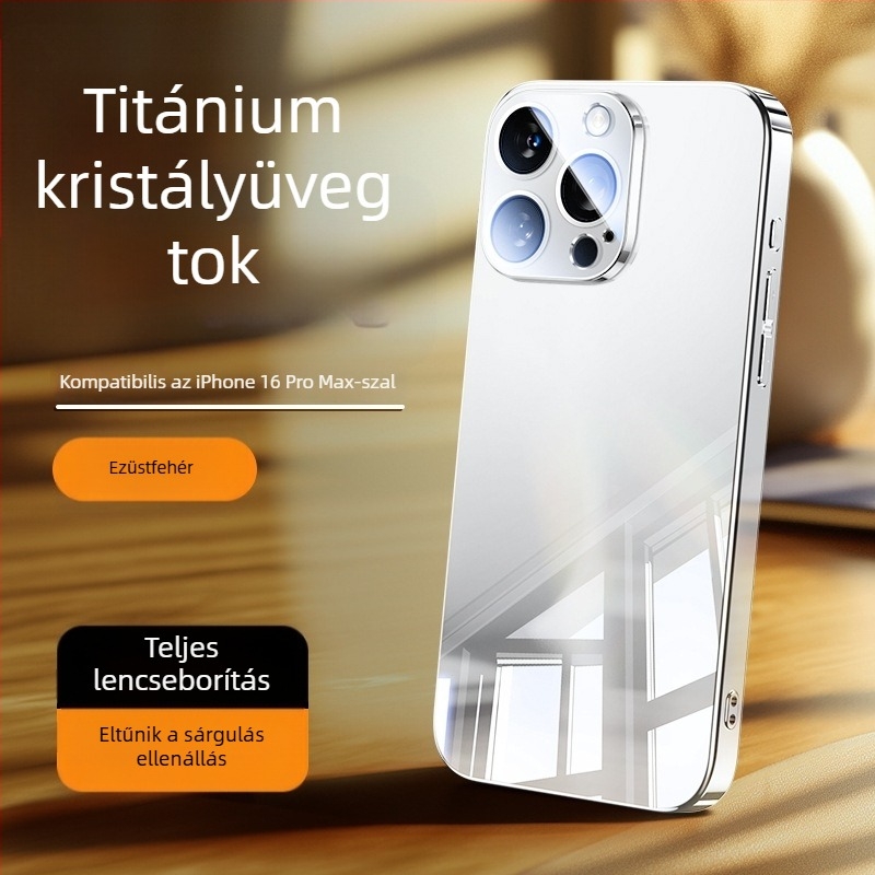 Telefon tok tükrös üveggel – elektroplatinált felület, smink-tükör, objektív fólia, hőelvezetés, ütésálló, nyommentes