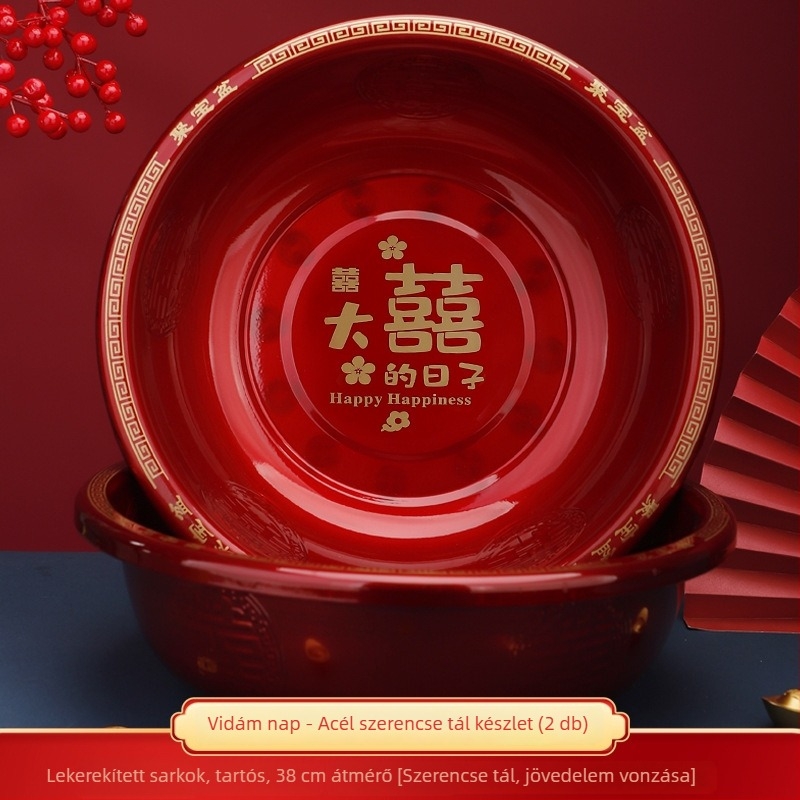 Vas esküvői mosdókagylók készlet – pár a hozományhoz és esküvői dekorációhoz, szöveges mintázat, rögzítés ragasztószalaggal, standard csomagolás