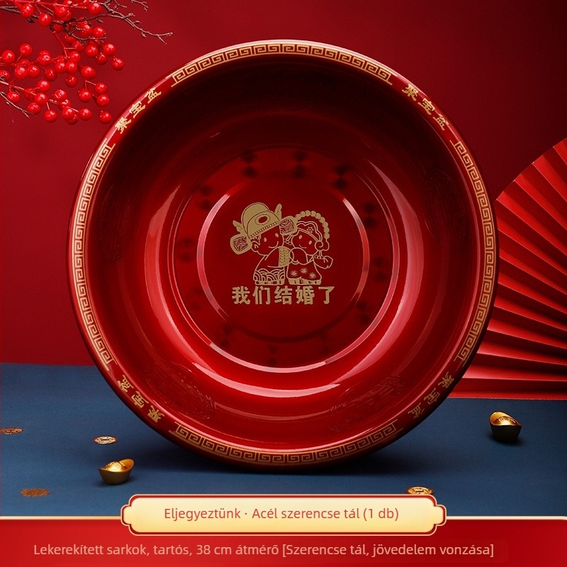 Vas esküvői mosdókagylók készlet – pár a hozományhoz és esküvői dekorációhoz, szöveges mintázat, rögzítés ragasztószalaggal, standard csomagolás