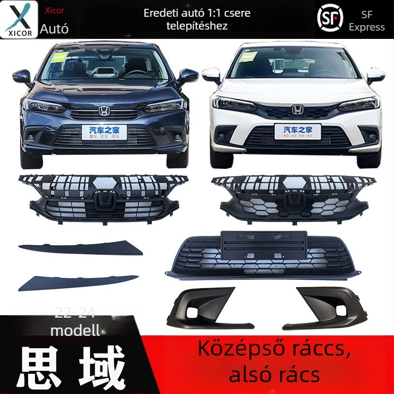 Honda Civic 11. generációs radiátorrács hexagonális mintával, fémből, kompatibilis MT-vel, gyári illesztés