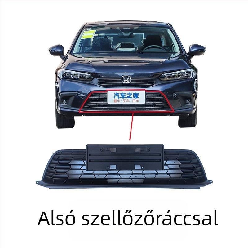 Honda Civic 11. generációs radiátorrács hexagonális mintával, fémből, kompatibilis MT-vel, gyári illesztés