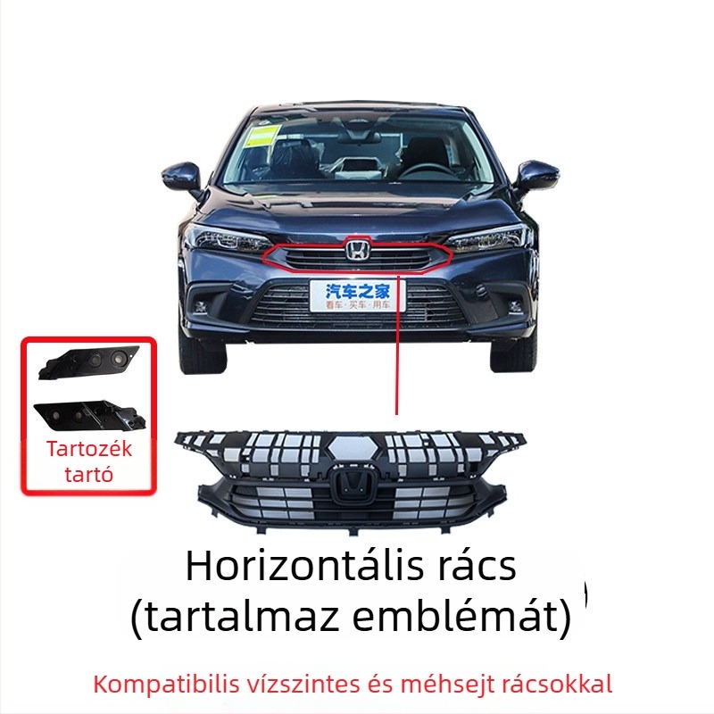 Honda Civic 11. generációs radiátorrács hexagonális mintával, fémből, kompatibilis MT-vel, gyári illesztés