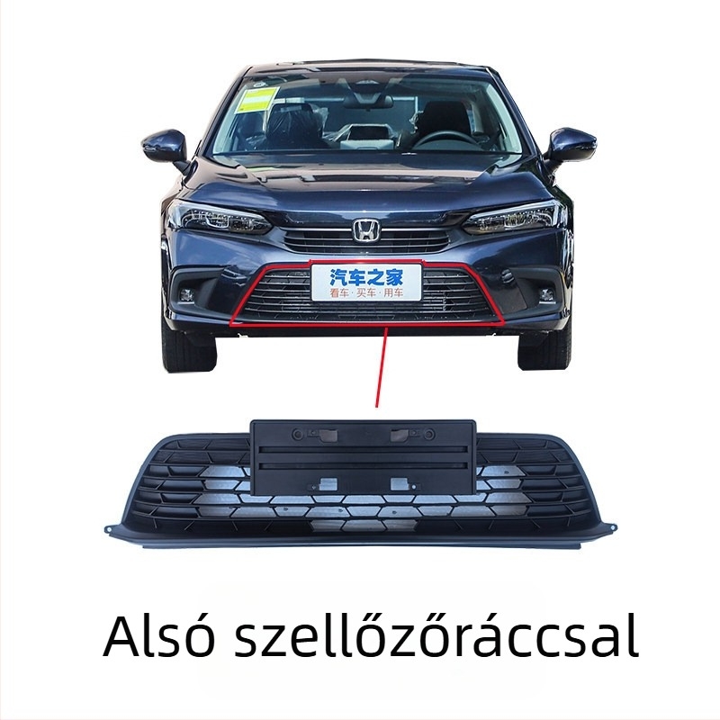 Honda Civic 11. generációs radiátorrács hexagonális mintával, fémből, kompatibilis MT-vel, gyári illesztés