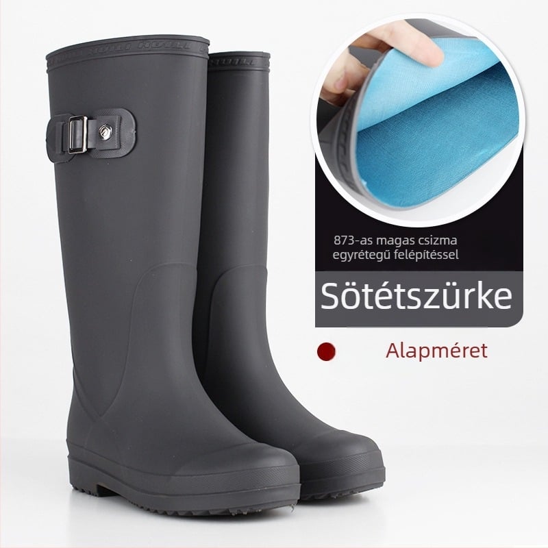 PVC női esőcsizma, magas szár, vízálló, csúszásmentes, alacsony sarkú 1–3 cm