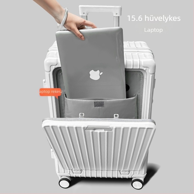 Alumínium keretes elöl nyíló utazótáska, női modell, univerzális kerekek, kódzár, sokfunkciós, nagy kapacitású utazáshoz