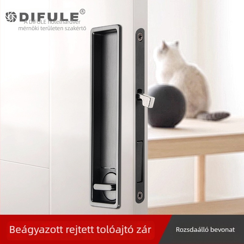 Csúszó ajtó zár szekrényekhez és faajtókhoz, cinkötvözet, modell Dfl-075a / Dfl-076a, Difule, modern minimalista stílus