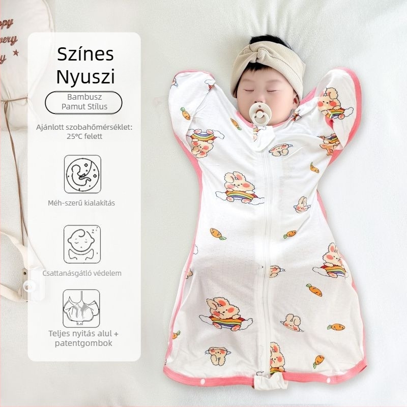 Légáteresztő nyári bébi alvózsák, könnyű, 100% pamut, üreges pamut töltet, hosszú ujjak, minden évszakra