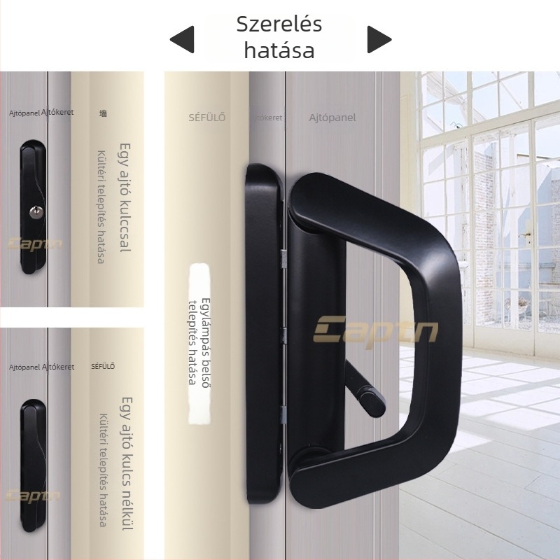 Fogantyús tolóajtózár – modell Butt sliding door lock; anyag: cinkötvözet; stílus: modern minimalist; alkalmazás: tolóajtó; kulccsal zárható