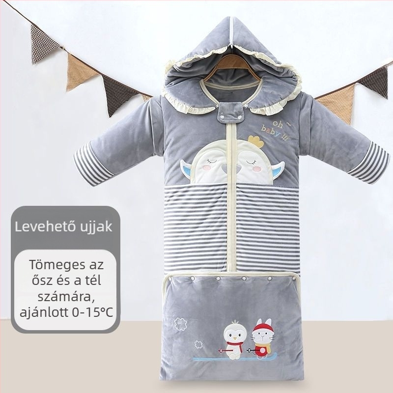 Gyerekeknek való alvózsák ősz/tél, vastag pamut anyag, rajzfilm stílus, anti-kick takaró