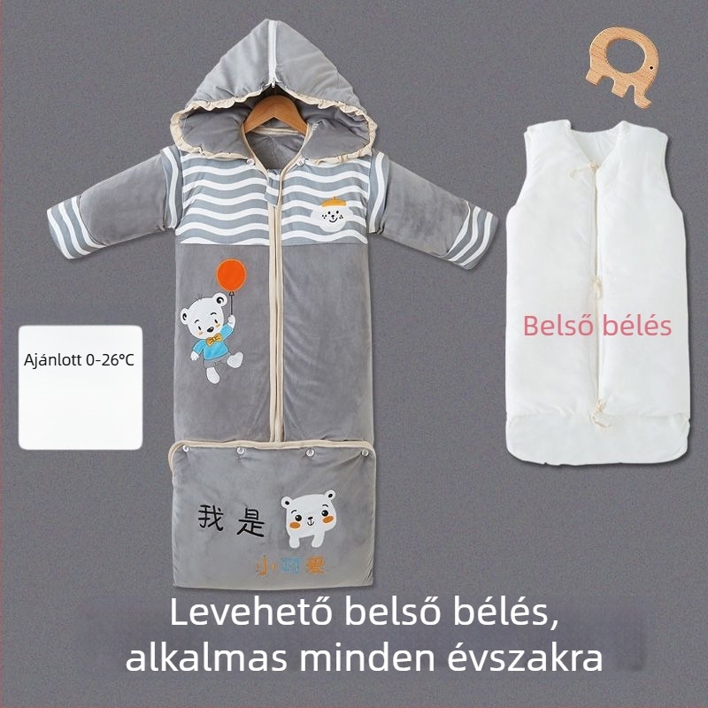 Gyerekeknek való alvózsák ősz/tél, vastag pamut anyag, rajzfilm stílus, anti-kick takaró