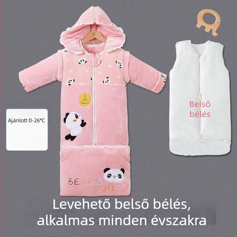 Gyerekeknek való alvózsák ősz/tél, vastag pamut anyag, rajzfilm stílus, anti-kick takaró