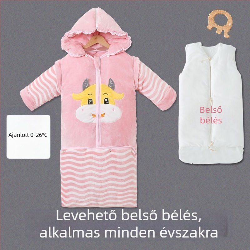 Gyerekeknek való alvózsák ősz/tél, vastag pamut anyag, rajzfilm stílus, anti-kick takaró