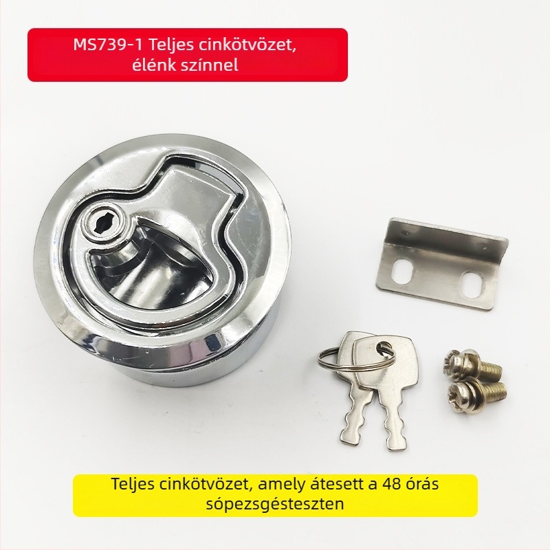 Beépített sík zár műanyag húzógyűrűvel, DK619, anyag: nylon-plasztik, típus: sík zár, kulccsal nyitható, különböző alvázakhoz