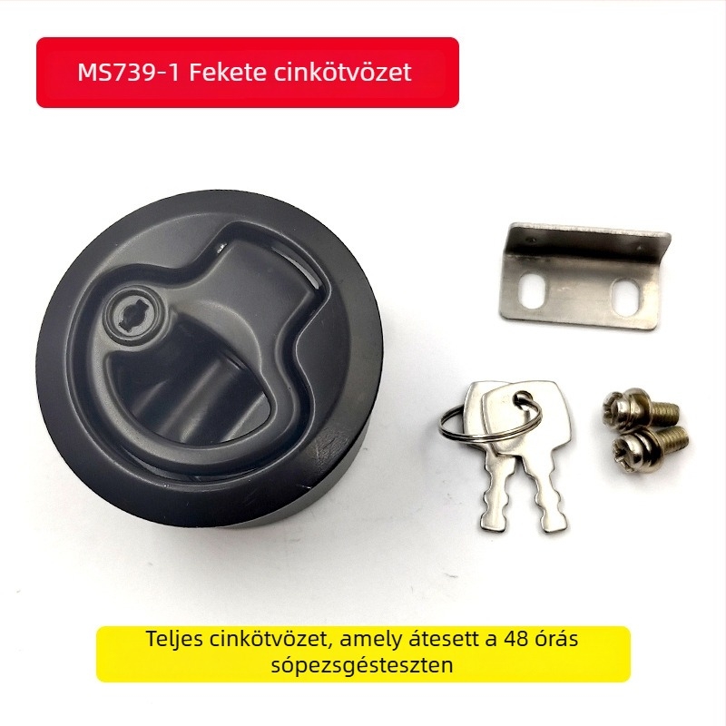 Beépített sík zár műanyag húzógyűrűvel, DK619, anyag: nylon-plasztik, típus: sík zár, kulccsal nyitható, különböző alvázakhoz