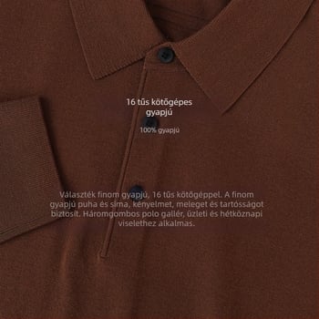 100% finom gyapjú férfi pulóver, Slim Fit, turn-down gallér, géppel mosható, bordázott szegély