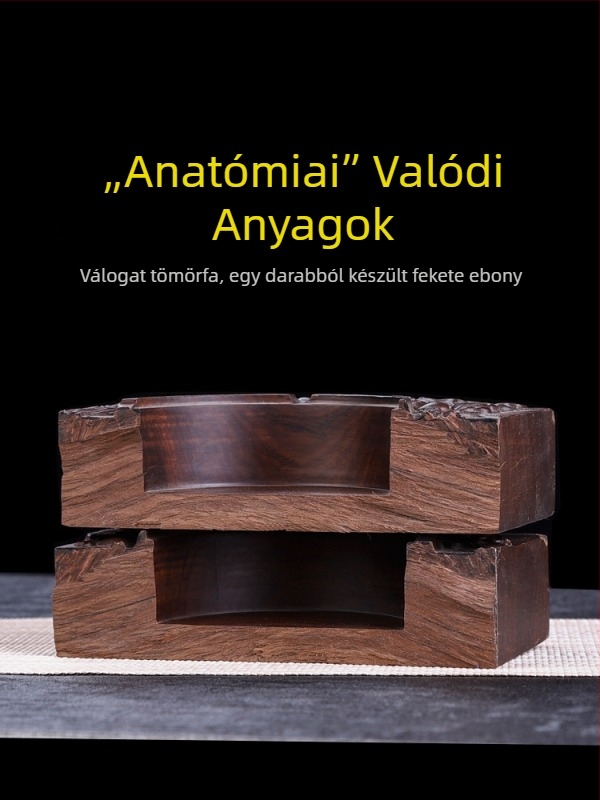 Ebony tömörfa hamutál fedővel, gravírozott fa kivitel otthoni használatra