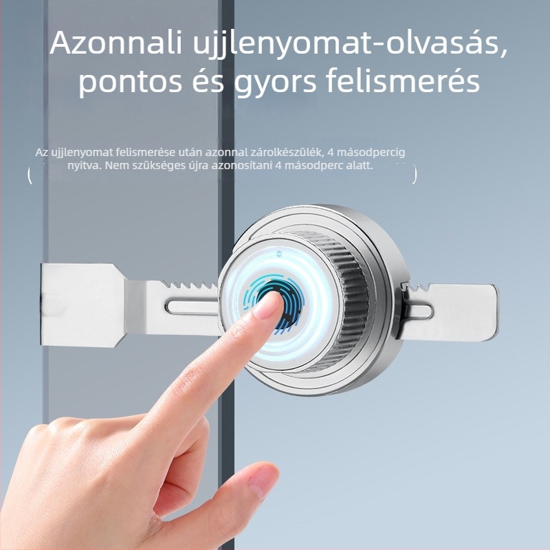 Biometrikus ujjlenyomatzár üveges tolóajtós vitrinákhoz – cink ötvözet, modell 2025.8.26 Push-Pull zár, ujjlenyomatos