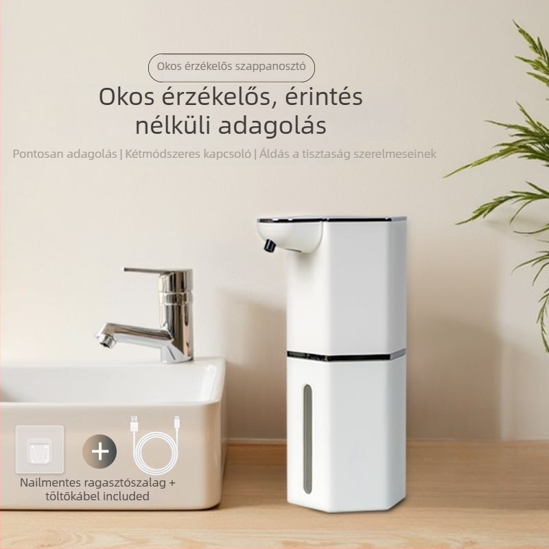 Szenzoros habzó szappan adagoló, falra szerelhető, műanyag, CE tanúsított