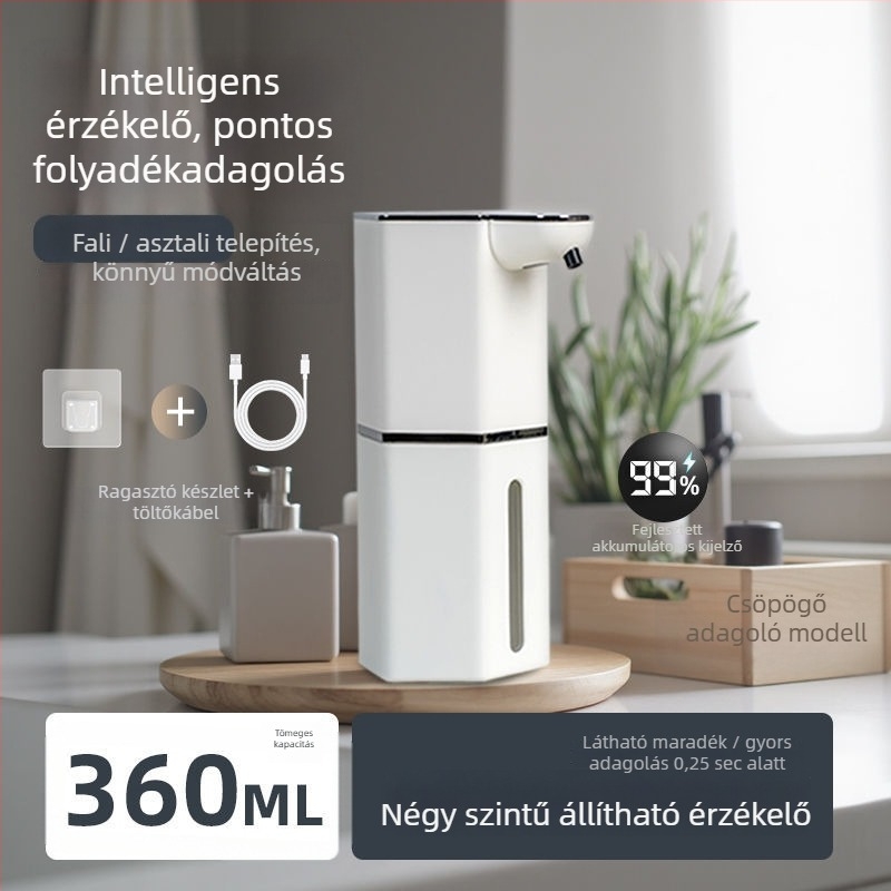Szenzoros habzó szappan adagoló, falra szerelhető, műanyag, CE tanúsított