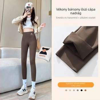 Női Sharkskin leggings, magas derekú, szoros, melegen bélelt fleece, vastag anyag, őszi-téli jóga