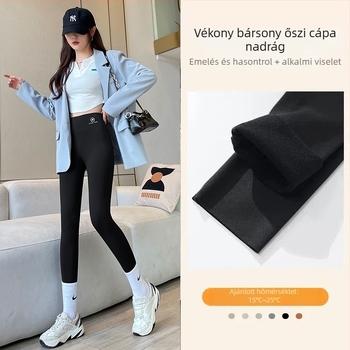 Női Sharkskin leggings, magas derekú, szoros, melegen bélelt fleece, vastag anyag, őszi-téli jóga