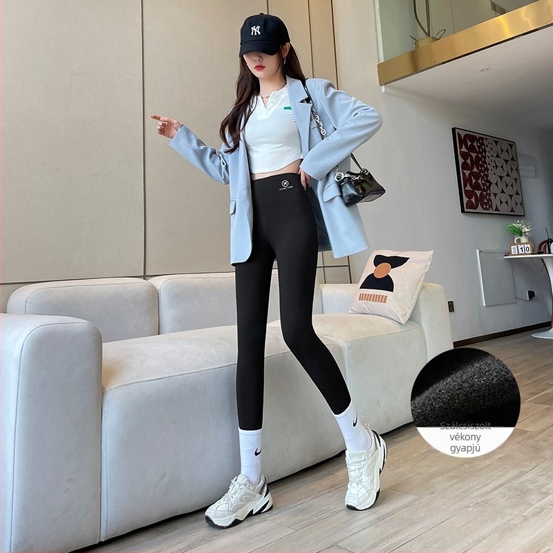 Női Sharkskin leggings, magas derekú, szoros, melegen bélelt fleece, vastag anyag, őszi-téli jóga