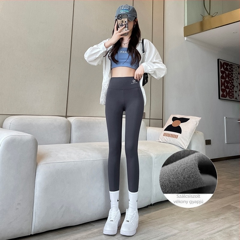 Női Sharkskin leggings, magas derekú, szoros, melegen bélelt fleece, vastag anyag, őszi-téli jóga