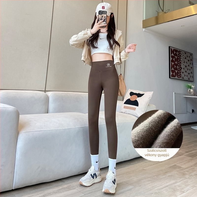 Női Sharkskin leggings, magas derekú, szoros, melegen bélelt fleece, vastag anyag, őszi-téli jóga