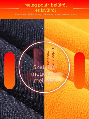 Fleece-sel bélelt vastag férfi nadrág, magas derék, laza szabás, őszi-téli, középkorú férfiaknak